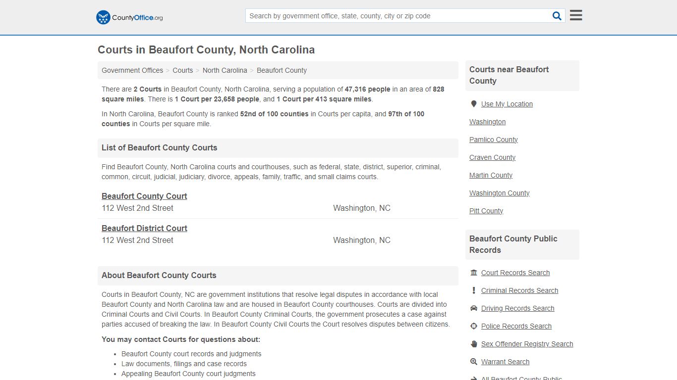 Courts - Beaufort County, NC (Court Records & Calendars)